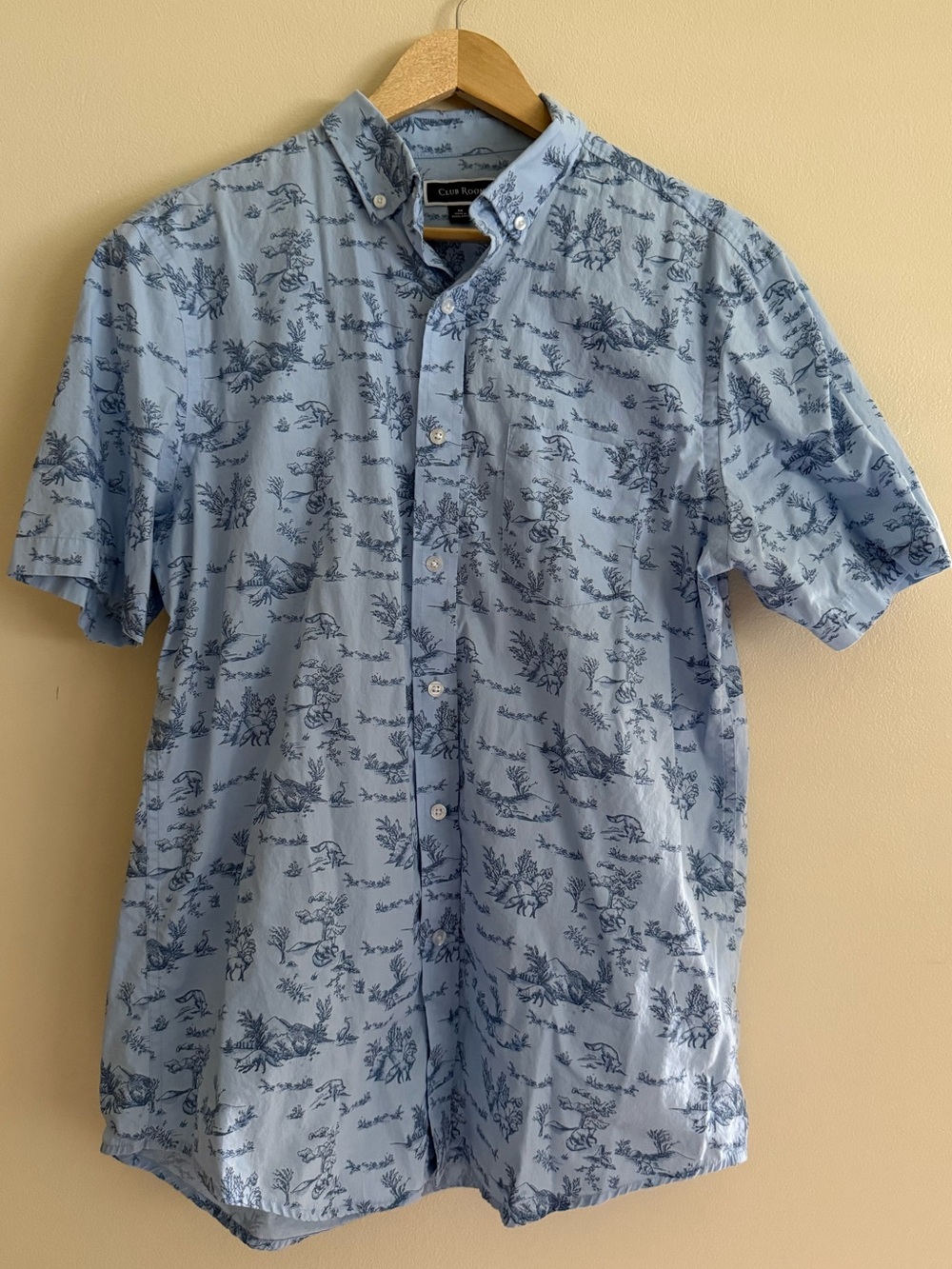 Club Room | Mens Blue Short Sleeve Shirt Toile Style Wildlife Print | Size M